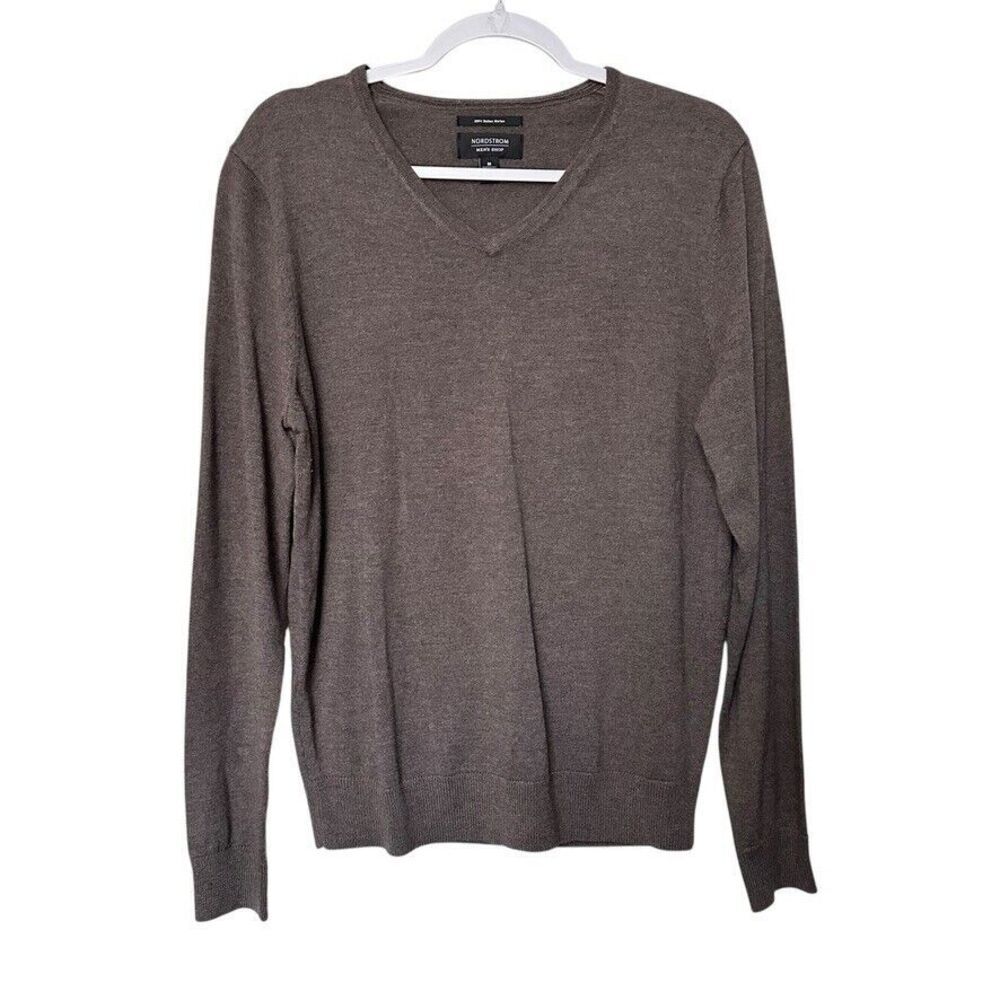 Nordstrom 100% Italian Merino Wool Pullover V Neck Sweater Men's M Brown Casual